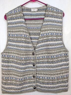 Vintage Alps fair isle knit sweater vest Size Large Tan Grandpacore Cabin Retro